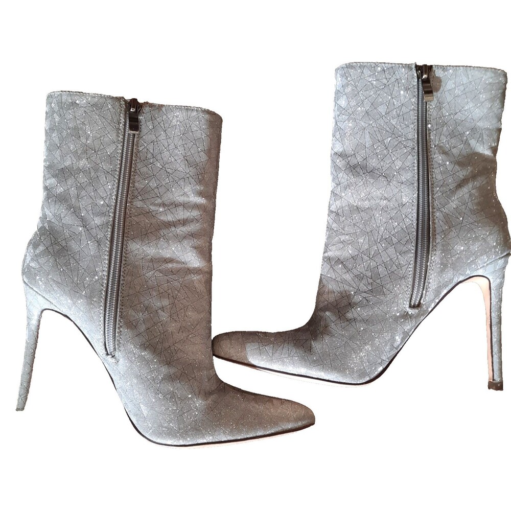 Elditas Skylar Silver Metallic Sparkle Ankle Stiletto Boots Sexy Women’s 7 M
